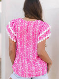 Floral Print Blouse with Tiered Ruffled V Neck Design - EBYNN