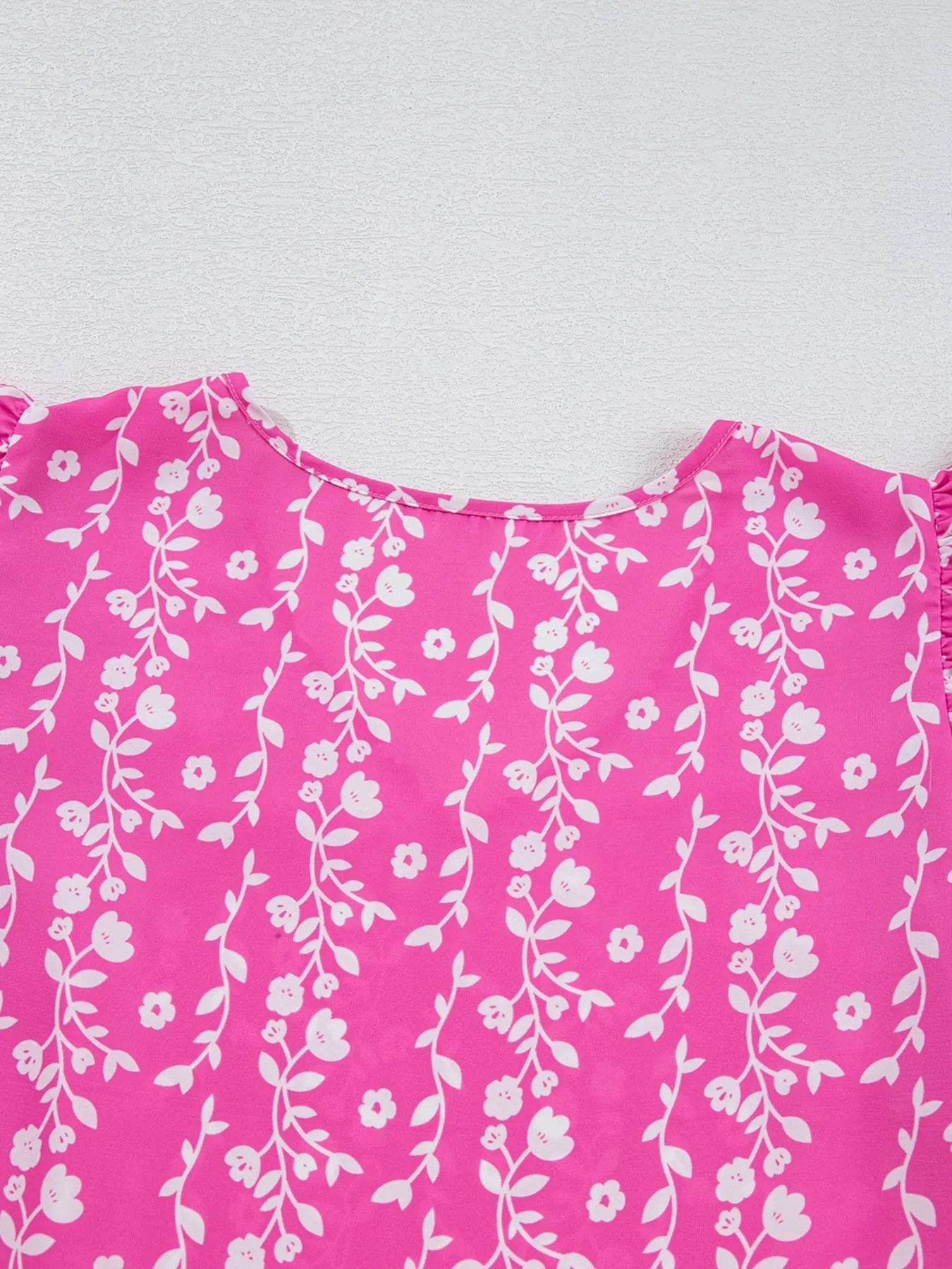 Floral Print Blouse with Tiered Ruffled V Neck Design - EBYNN