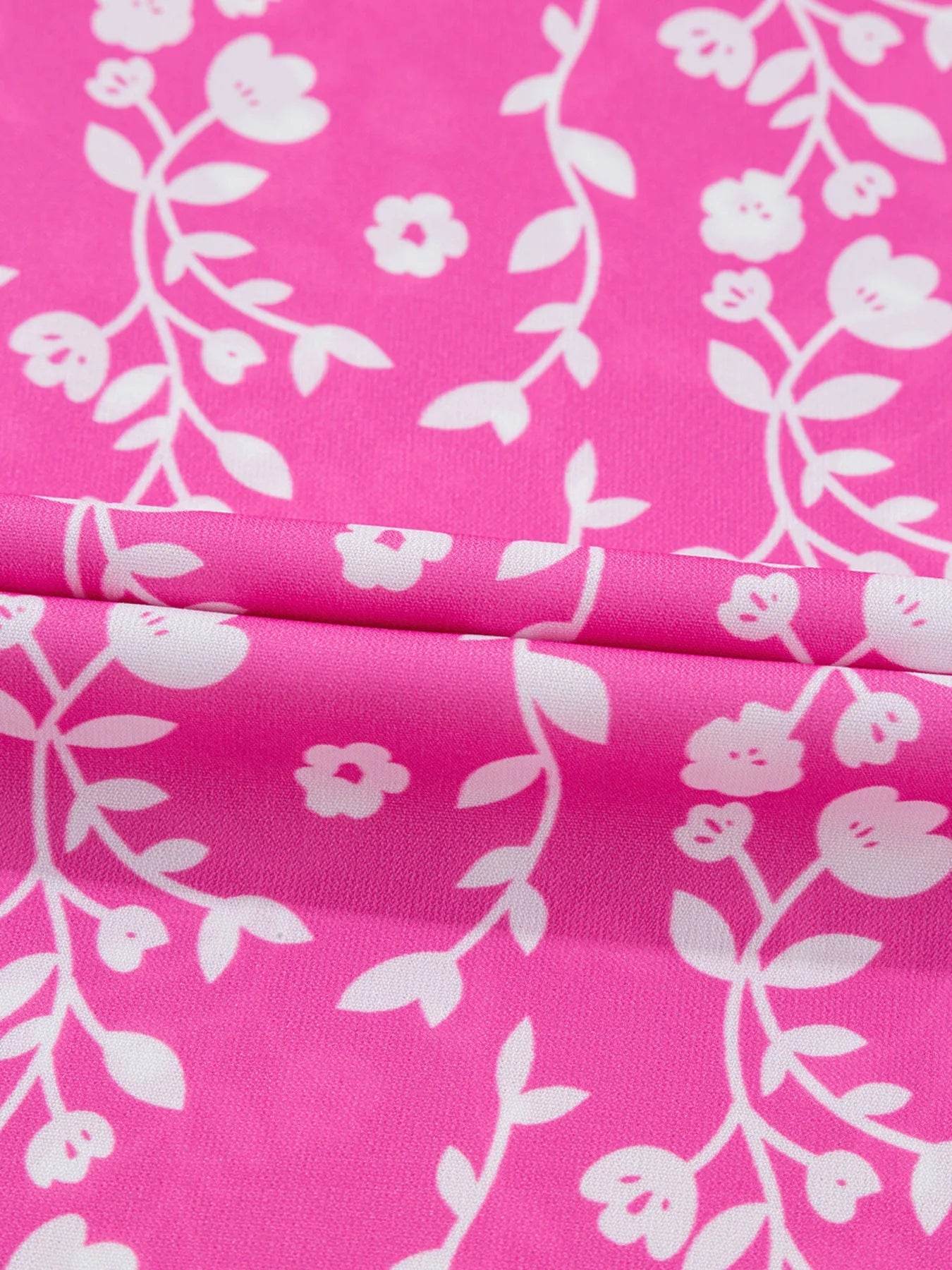 Floral Print Blouse with Tiered Ruffled V Neck Design - EBYNN