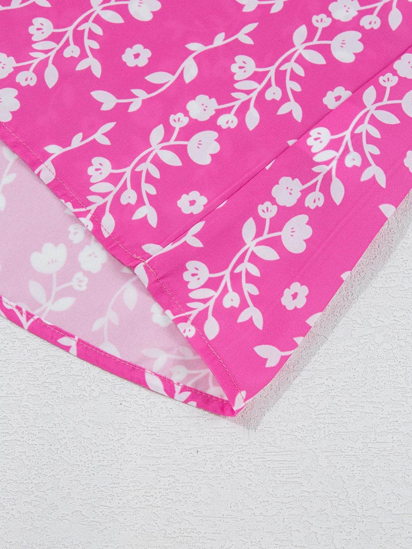 Floral Print Blouse with Tiered Ruffled V Neck Design - EBYNN