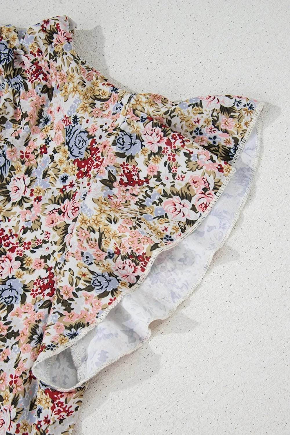 Floral Ruffle Cap Sleeve Blouse for Effortless Style - EBYNN