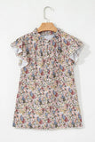 Floral Ruffle Cap Sleeve Blouse for Effortless Style - EBYNN