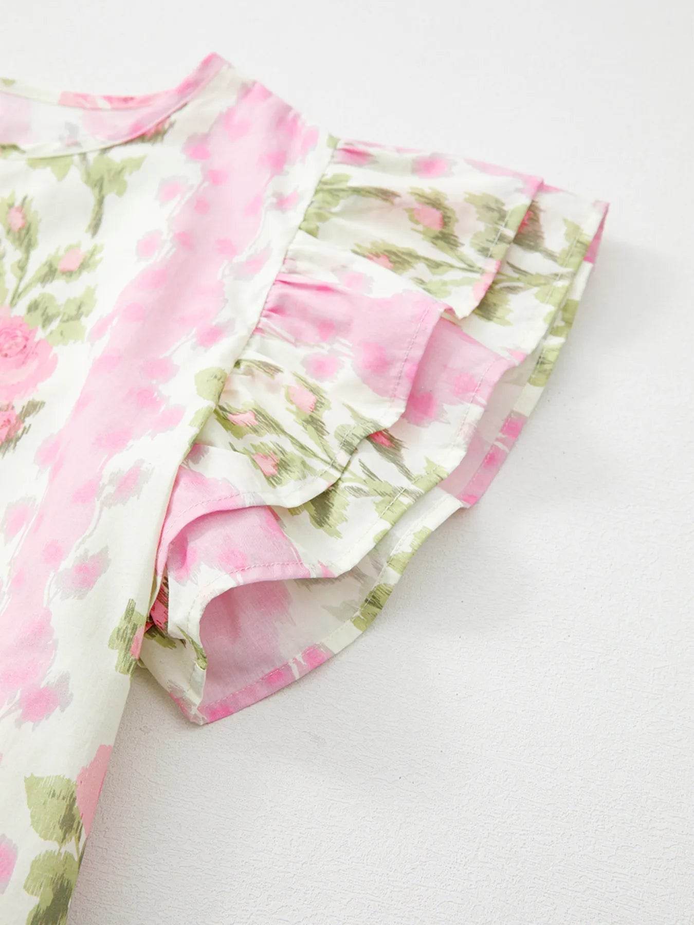 Floral Print Blouse with Ruffled Sleeves for Effortless Style - EBYNN