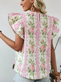 Floral Print Blouse with Ruffled Sleeves for Effortless Style - EBYNN