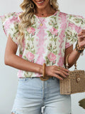 Floral Print Blouse with Ruffled Sleeves for Effortless Style - EBYNN