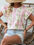 Floral Print Blouse with Ruffled Sleeves for Effortless Style - EBYNN