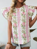 Floral Print Blouse with Ruffled Sleeves for Effortless Style - EBYNN