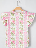 Floral Print Blouse with Ruffled Sleeves for Effortless Style - EBYNN