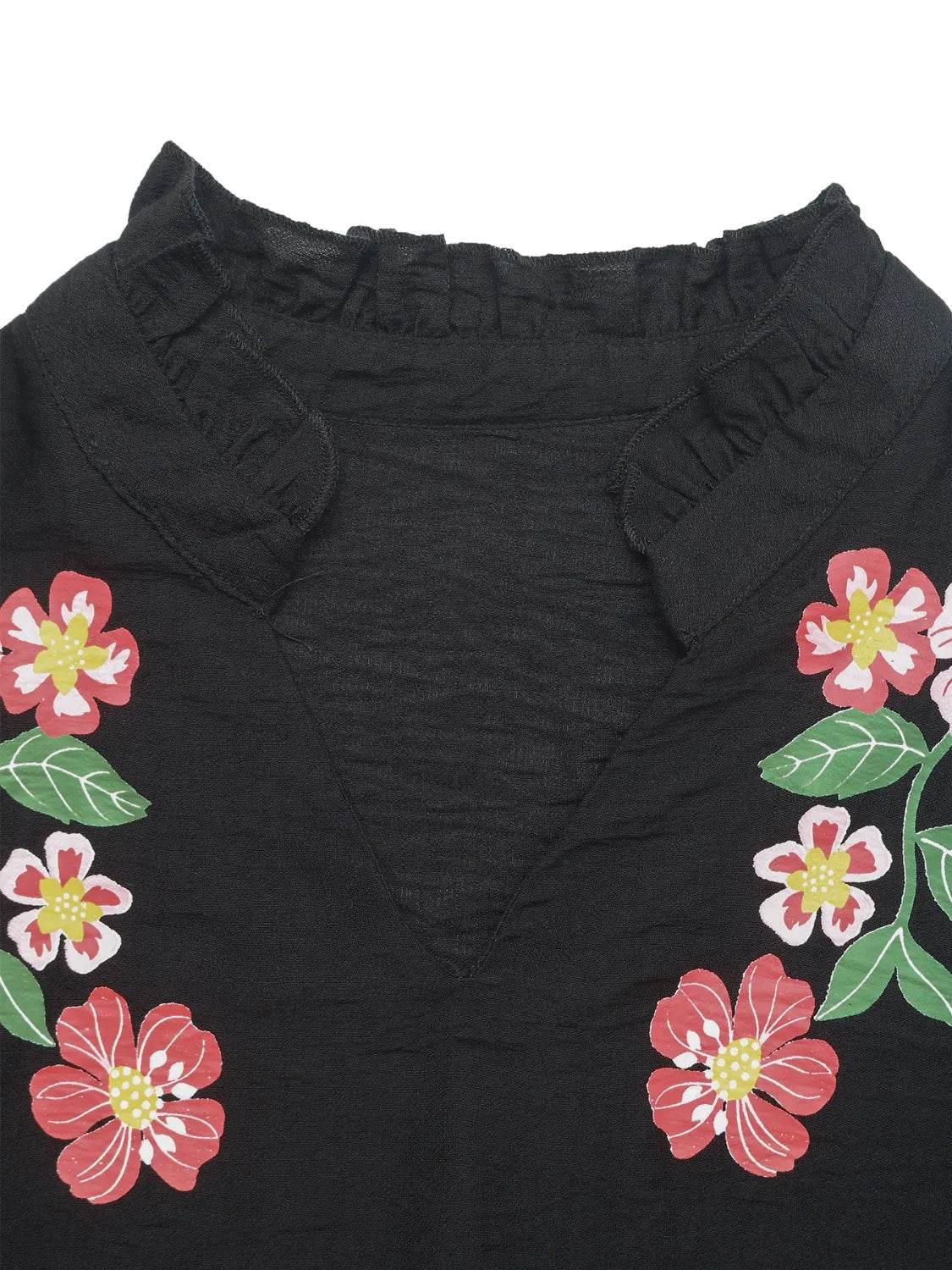 Floral Puff Sleeve Blouse with Notched Design for a Chic Look - EBYNN