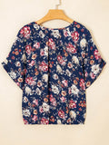 Floral Casual Blouse - Short Sleeve Floral Short Sleeve Casual Blouse - EBYNN