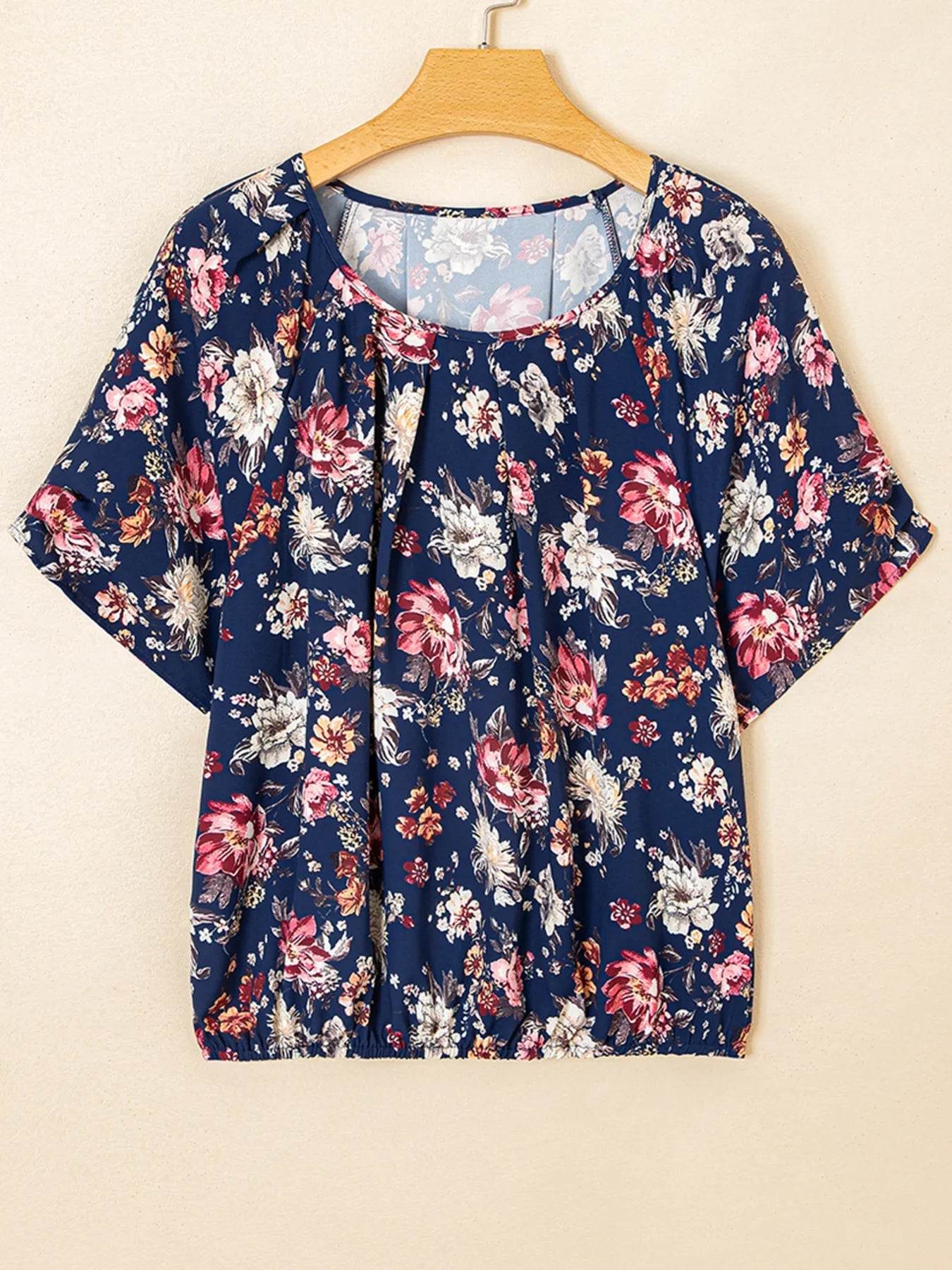Floral Casual Blouse - Short Sleeve Floral Short Sleeve Casual Blouse - EBYNN