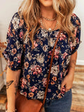 Floral Casual Blouse - Short Sleeve Floral Short Sleeve Casual Blouse - EBYNN