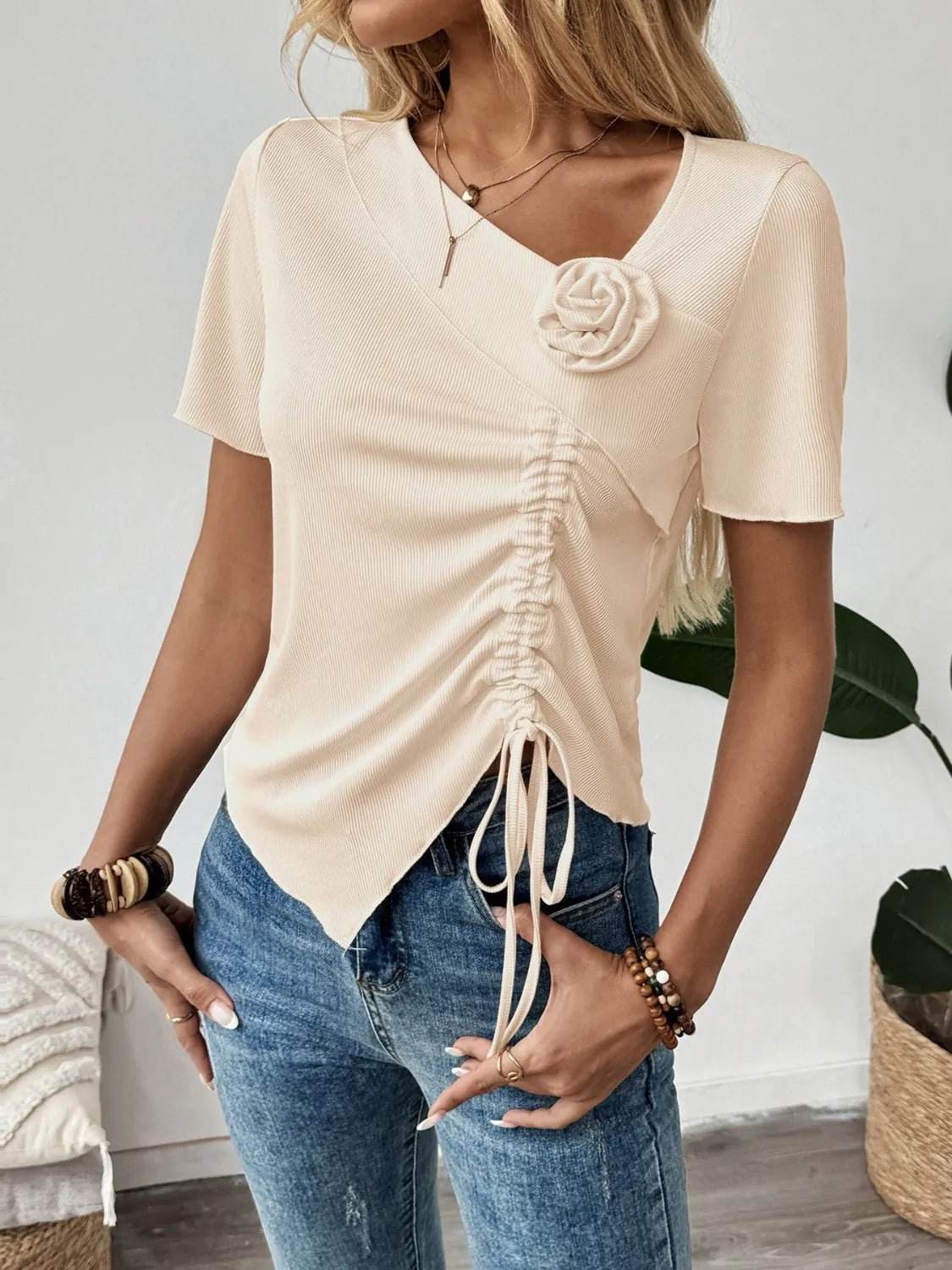 Flower Ruched Front Top for Effortless Style and Comfort - EBYNN