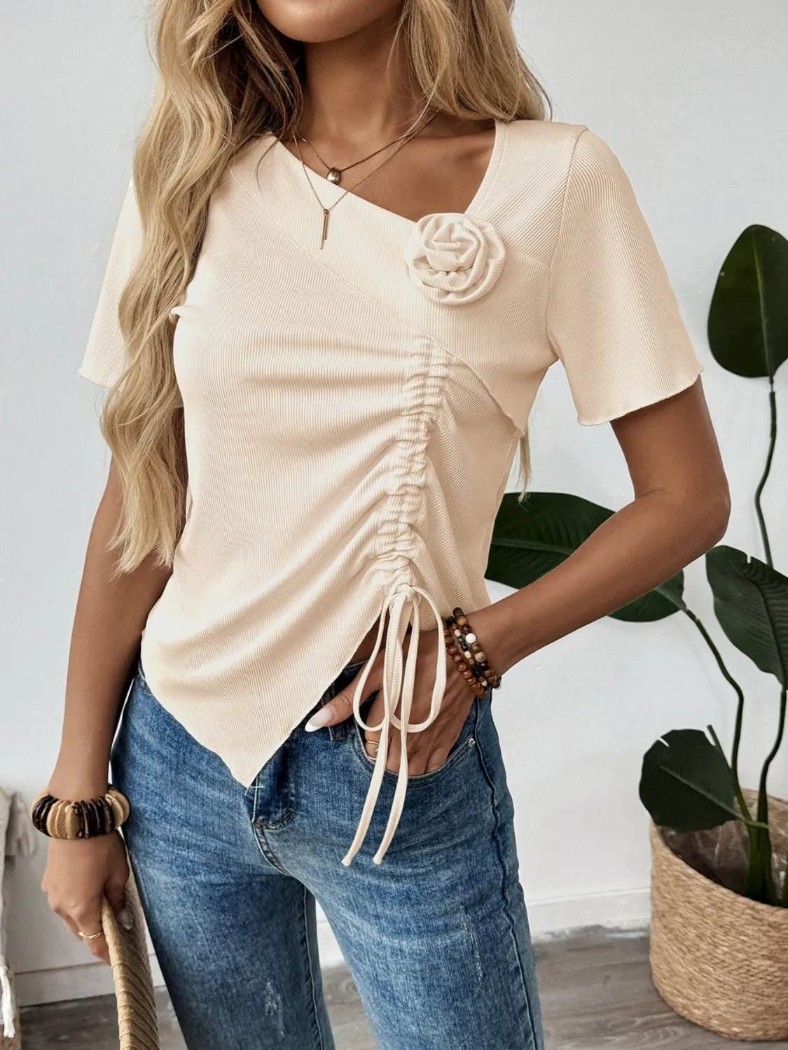 Flower Ruched Front Top for Effortless Style and Comfort - EBYNN