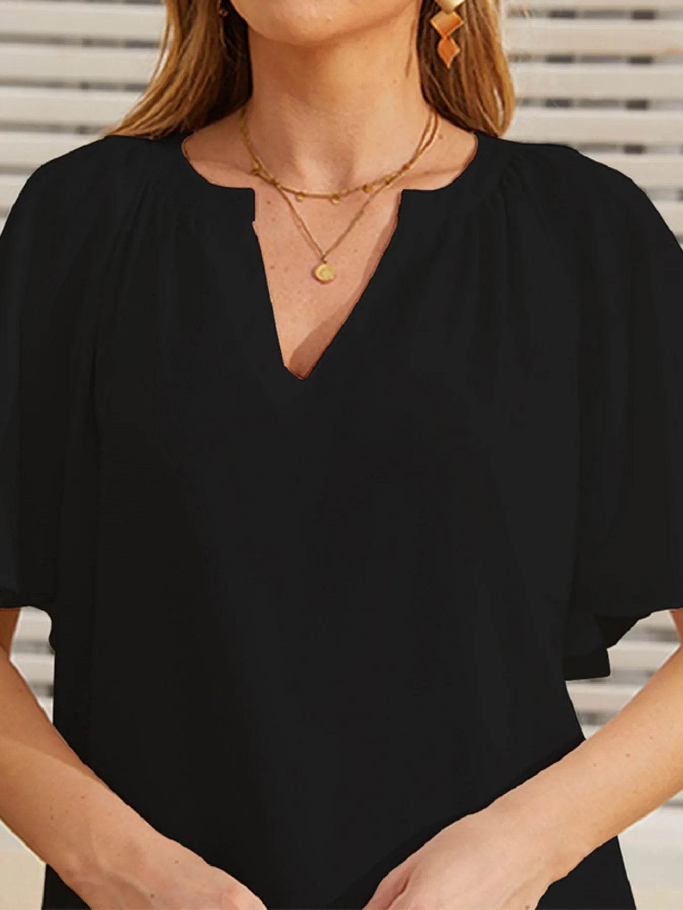 Flutter Sleeve Blouse for Women - Stylish Notched Design - EBYNN