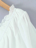 Frill V-Neck Puff Sleeve Blouse.