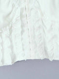 Frill V-Neck Puff Sleeve Blouse.