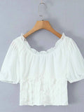 Frill V-Neck Puff Sleeve Blouse.