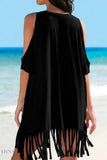 Fringe Beach Cover Up with V-Neck & Slits - EBYNN