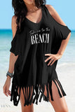 Fringe Beach Cover Up with V-Neck & Slits - EBYNN