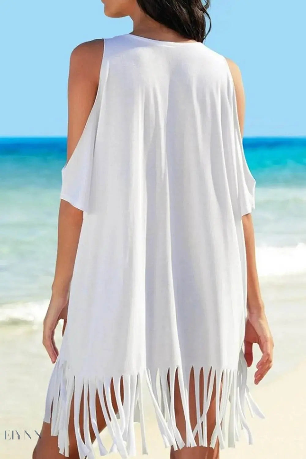 Fringe Beach Cover Up with V-Neck & Slits - EBYNN