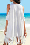 Fringe Beach Cover Up with V-Neck & Slits - EBYNN