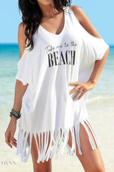 Fringe Beach Cover Up with V-Neck & Slits - EBYNN