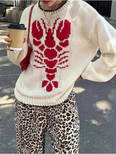 Plus Size Lobster Contrast Trim Round Neck Sweater.