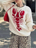 Plus Size Lobster Contrast Trim Round Neck Sweater.