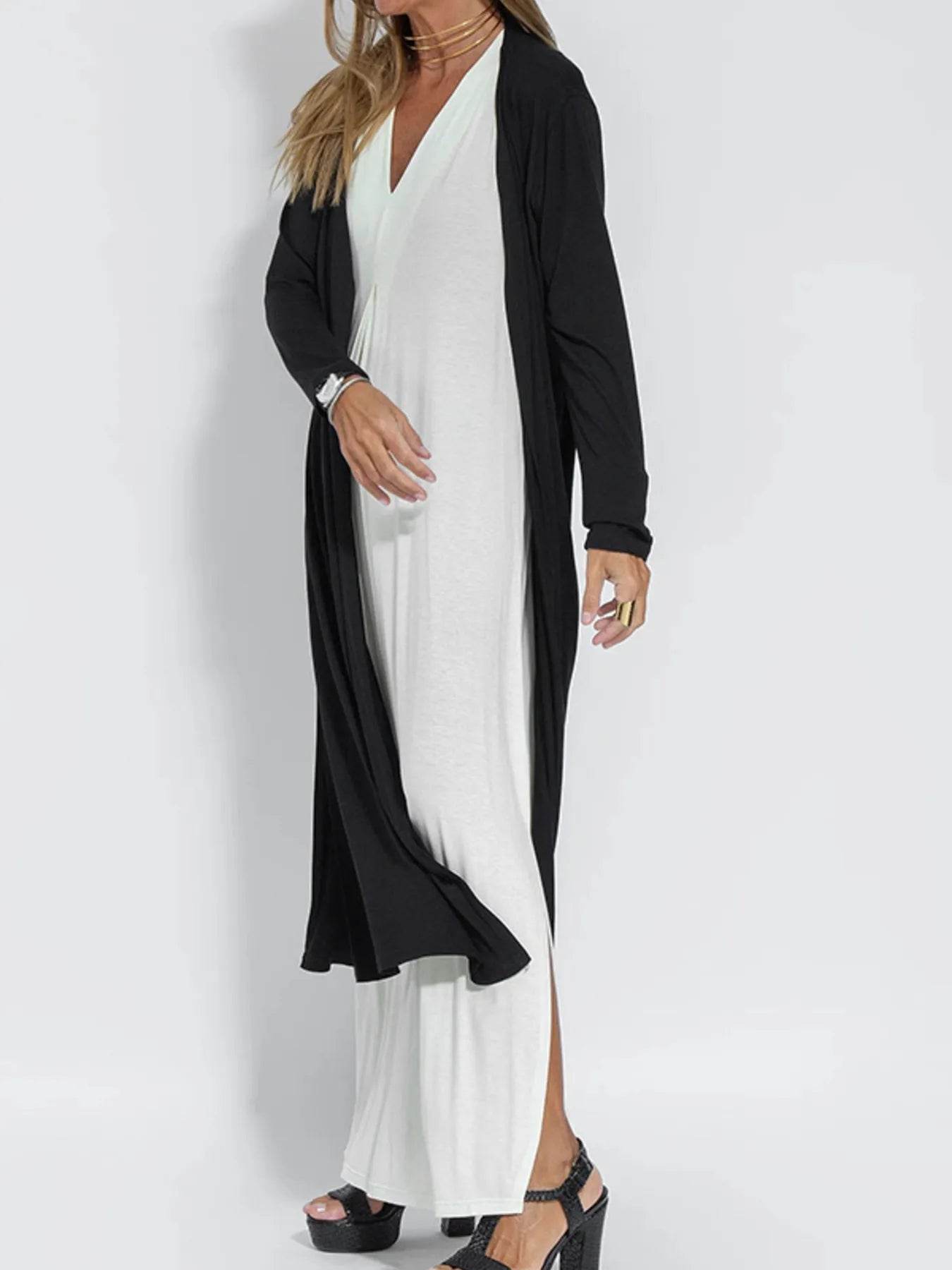 Plus Size Longline Cardigan with Open Front and Side Slit - EBYNN