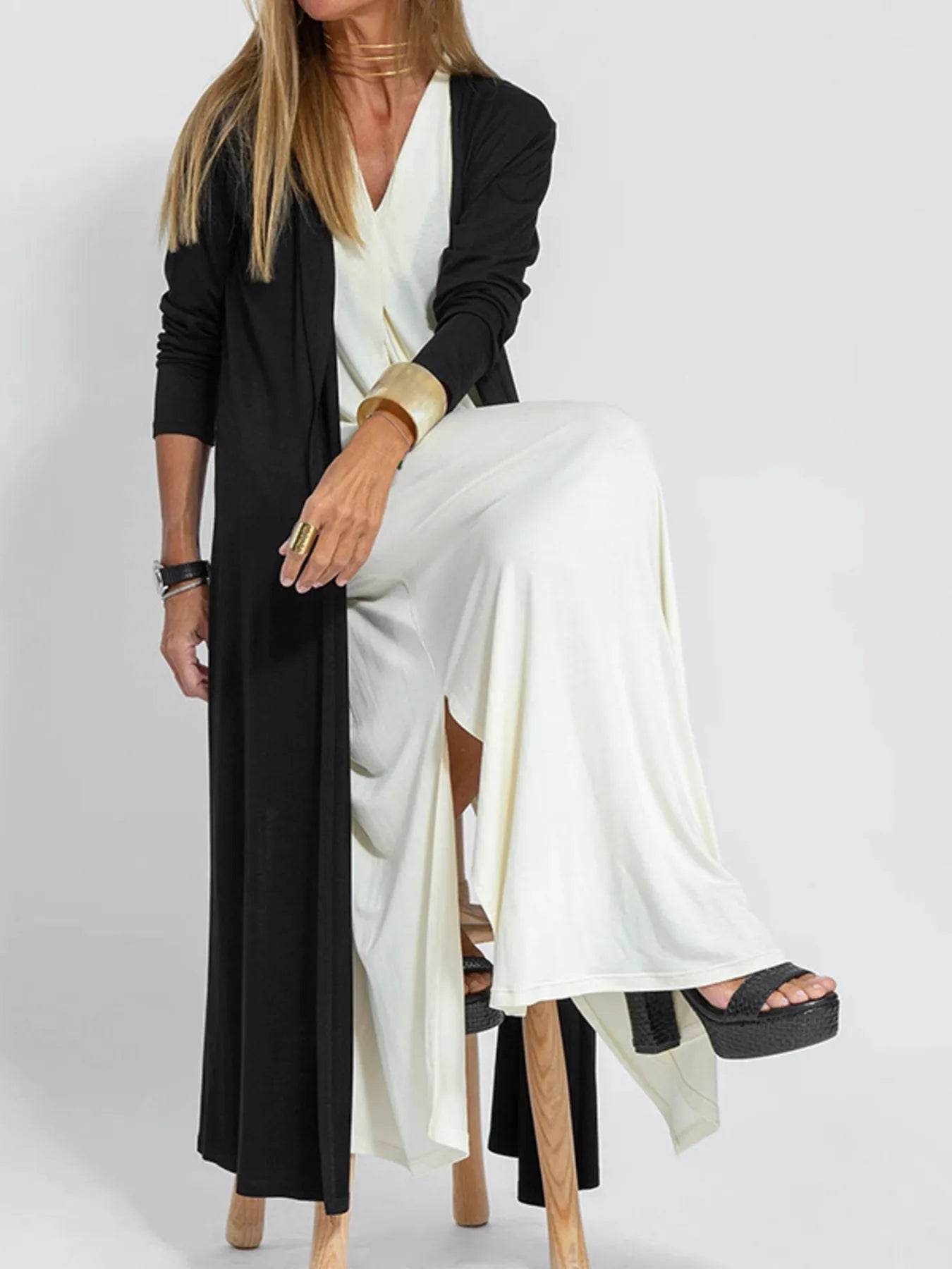 Plus Size Longline Cardigan with Open Front and Side Slit - EBYNN