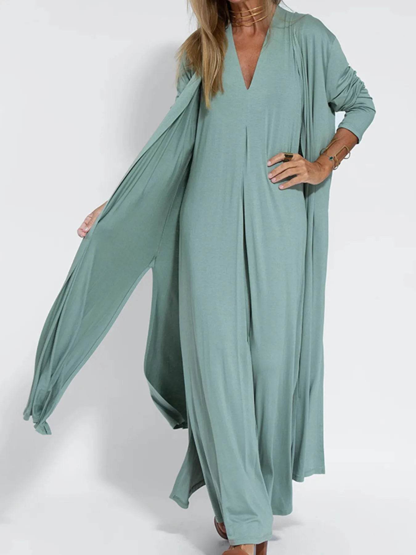 Plus Size Longline Cardigan with Open Front and Side Slit - EBYNN