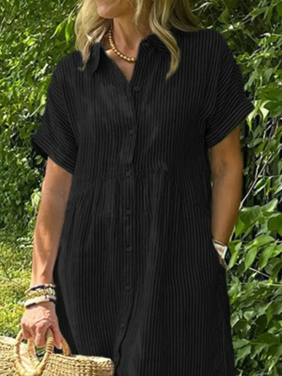 Plus Size Striped Button-Front Midi Dress.