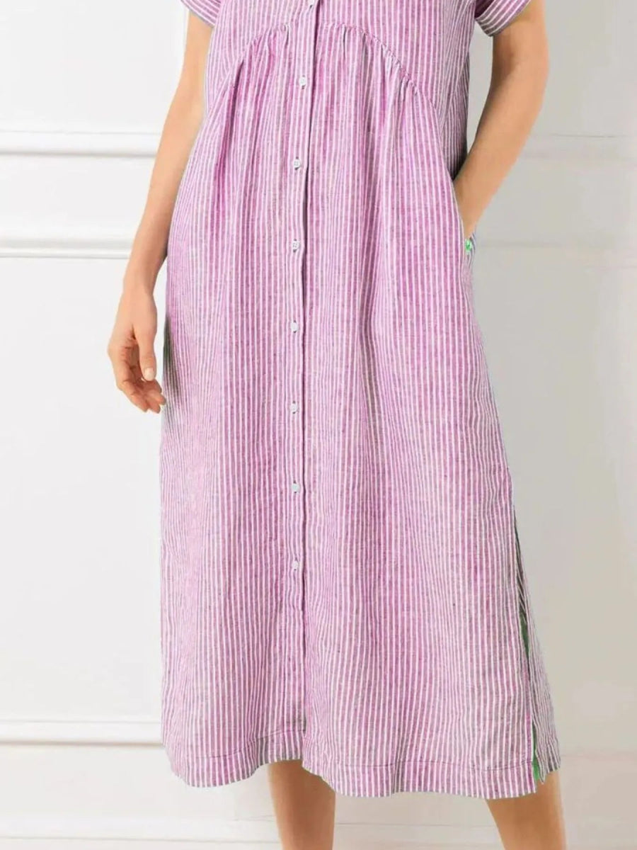 Plus Size Striped Button-Front Midi Dress.