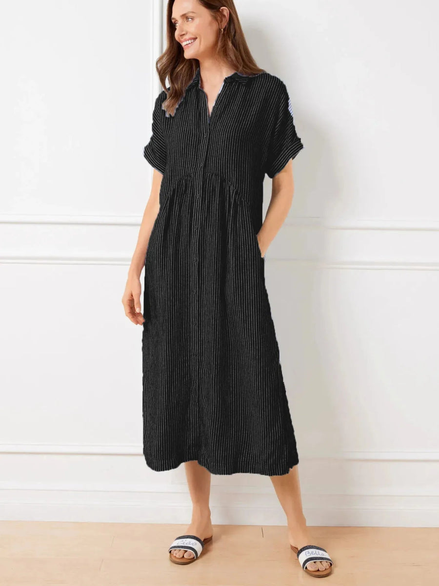 Plus Size Striped Button-Front Midi Dress.