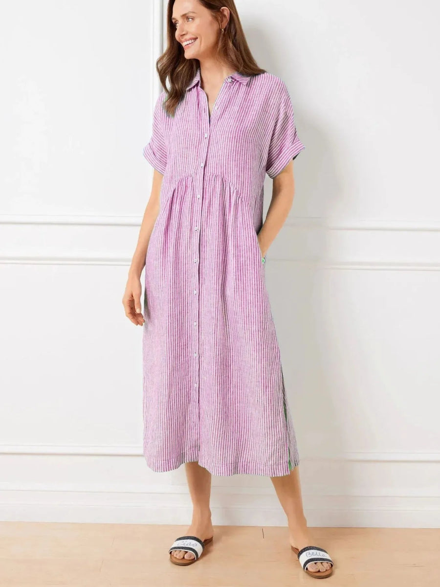 Plus Size Striped Button-Front Midi Dress.