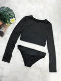Long Sleeve Bikini Set - Sleek Black Two-Piece - EBYNN