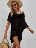 Black Plus Size Beach Cover Up Tunic Dress - EBYNN