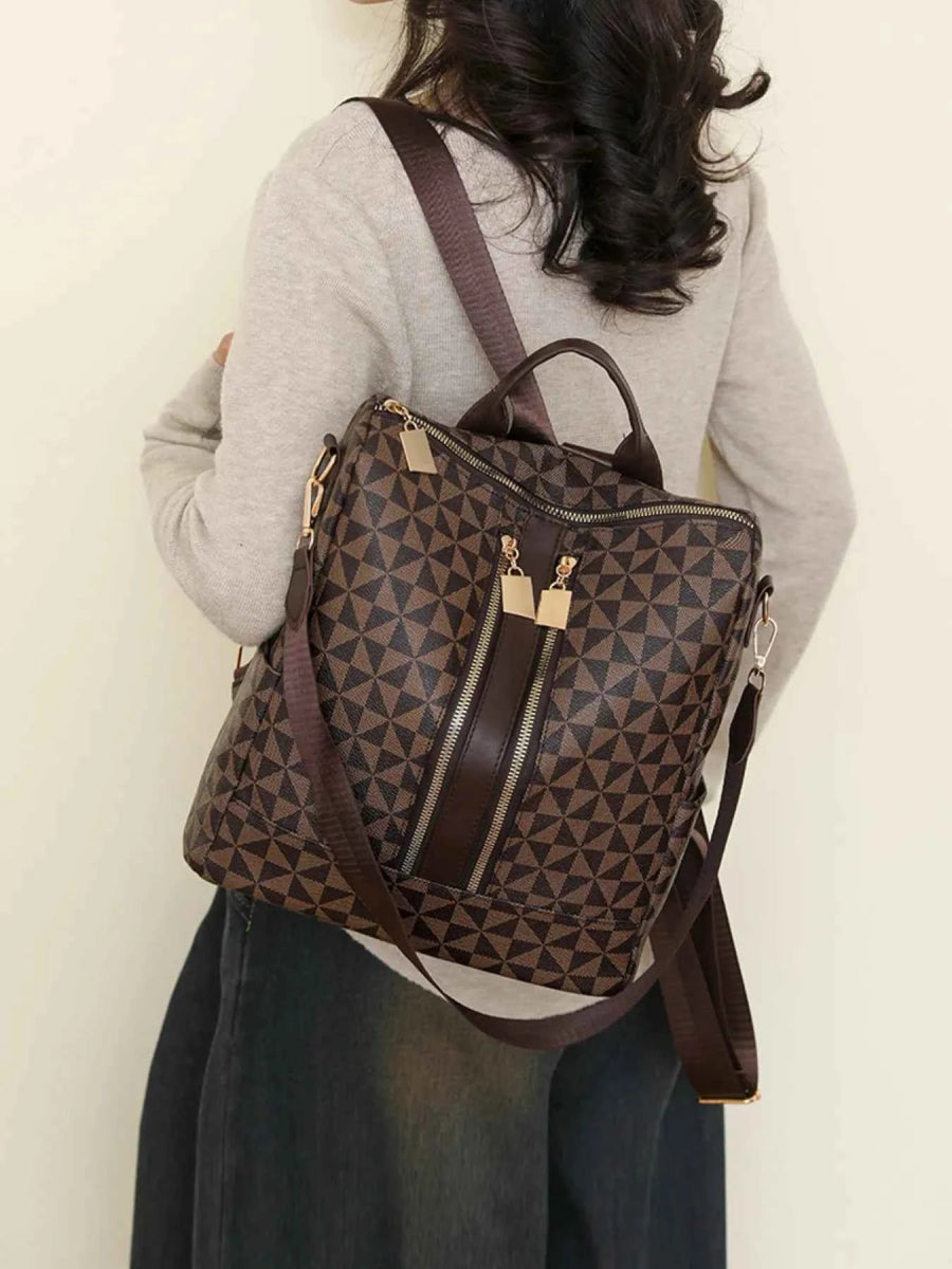 Geometric Pattern PU Leather Backpack.