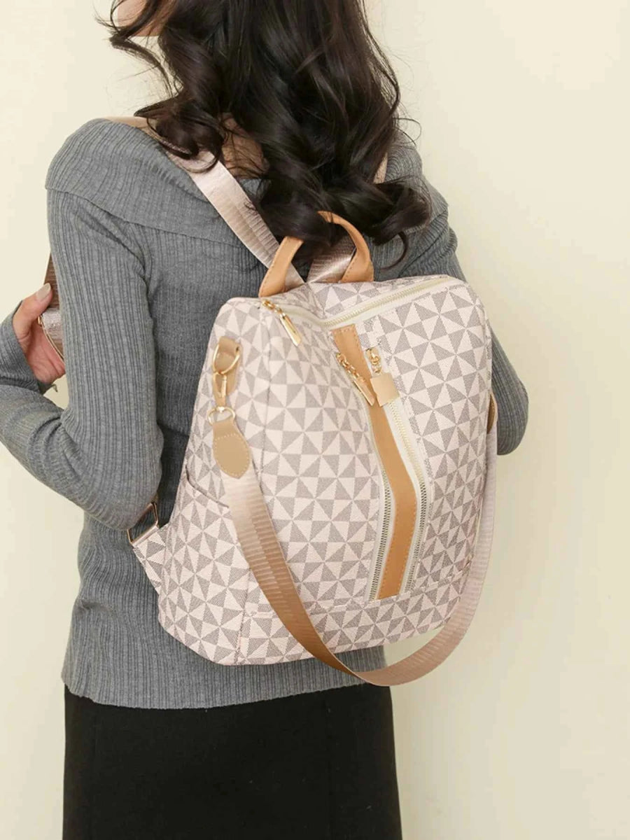 Geometric Pattern PU Leather Backpack.