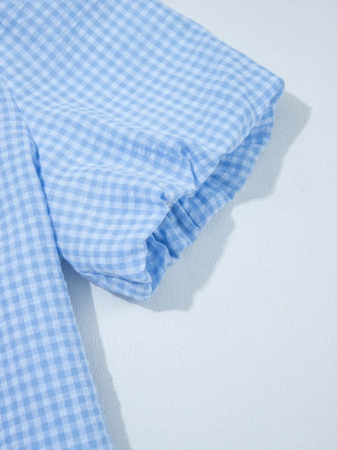 Gingham Puff Sleeve Shirt - Stylish Button-Up for Effortless Chic - EBYNN