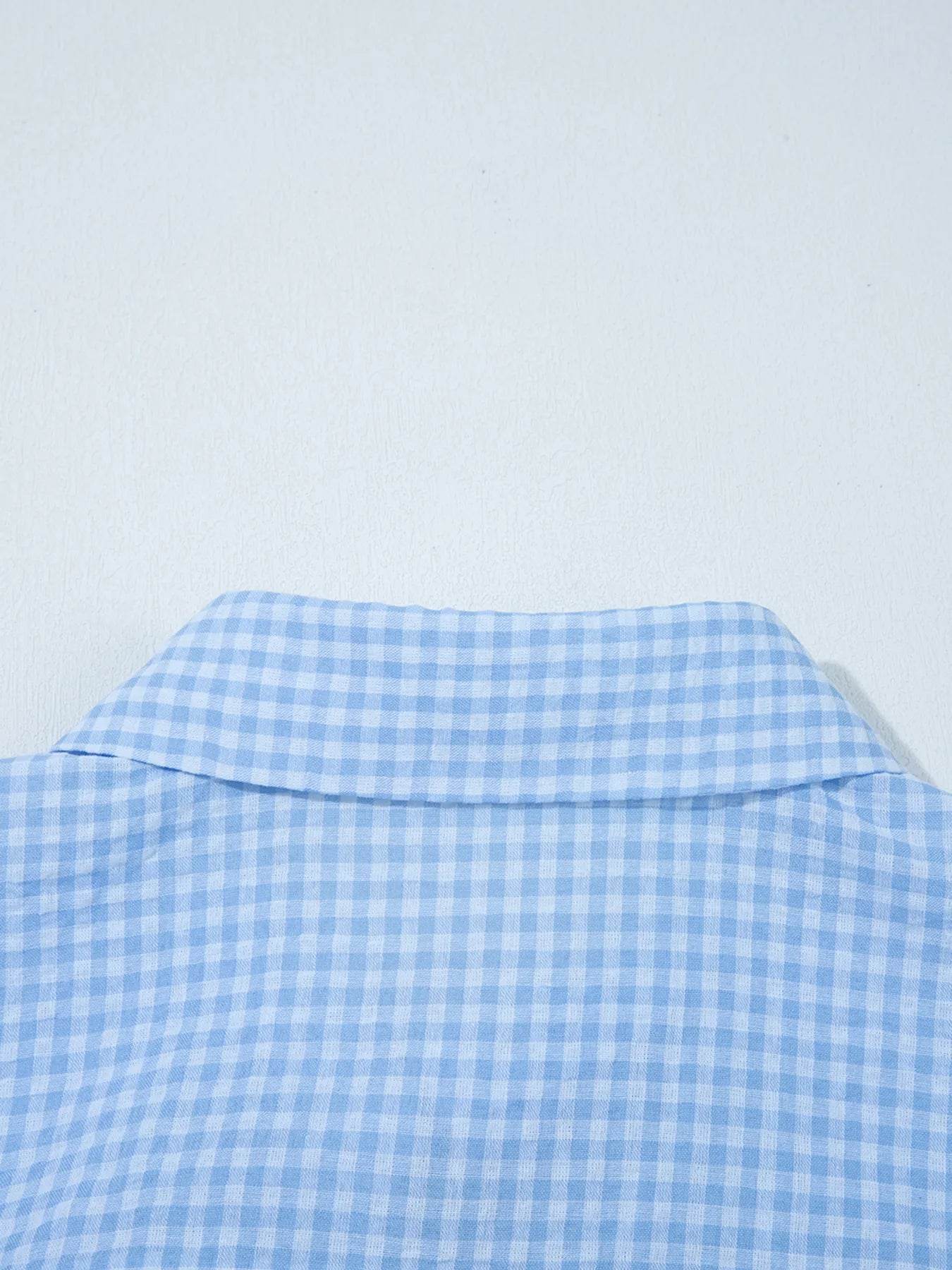 Gingham Puff Sleeve Shirt - Stylish Button-Up for Effortless Chic - EBYNN