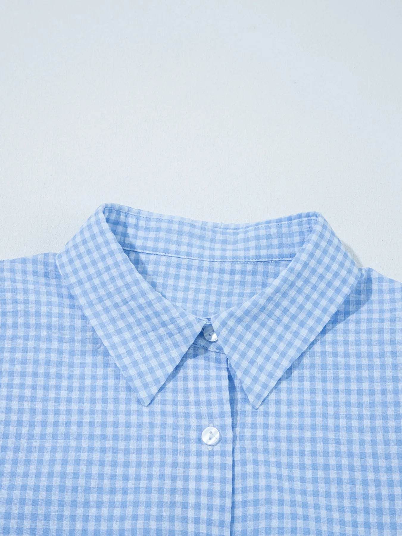 Gingham Puff Sleeve Shirt - Stylish Button-Up for Effortless Chic - EBYNN