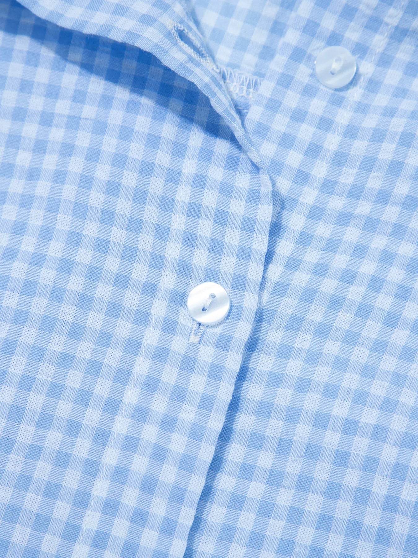 Gingham Puff Sleeve Shirt - Stylish Button-Up for Effortless Chic - EBYNN