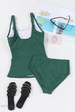 Square Neck Tankini Set - Ribbed Green Two-Piece - EBYNN