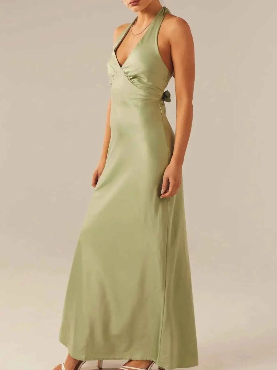 Halter Neck Wrap Maxi Dress with Tie Detail.