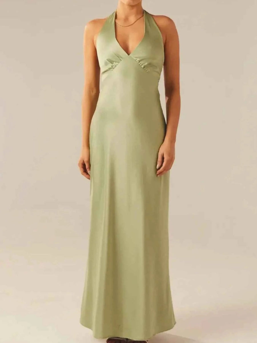 Halter Neck Wrap Maxi Dress with Tie Detail.