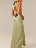 Halter Neck Wrap Maxi Dress with Tie Detail.