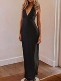 Halter Neck Wrap Maxi Dress with Tie Detail.
