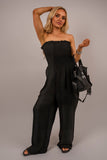 Strapless Shirred Bandeau Wide Leg Jumpsuit.